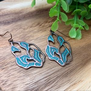 NWT Patina Copper Earrings Seaweed Filigree Design